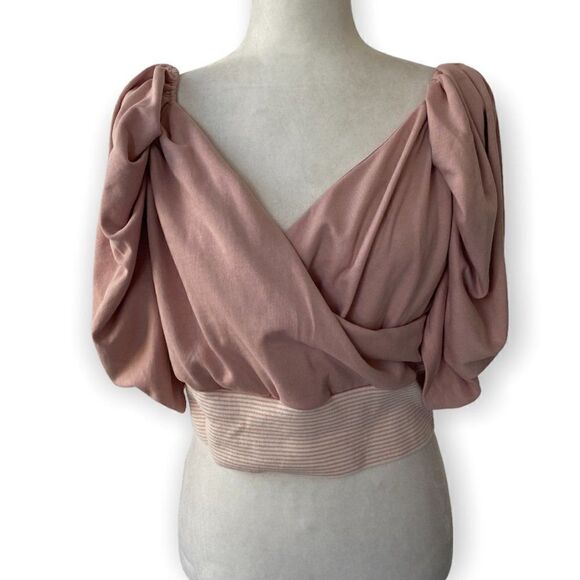 Fashion Nova Crop Top Adriana Puff Sleeve Mauve SZ M NWT - Picture 2 of 8